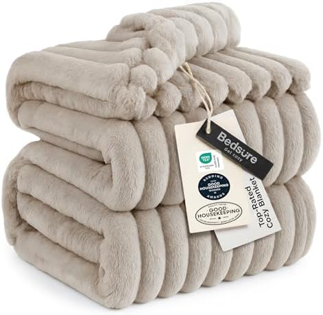 Bedsure Soft Cal Size Blanket for Bed Beige 102"x96"