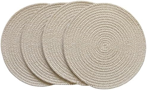 WAZAIGUR Round Placemats Set of 4 Thick Cotton Rope, 13inch, Khaki &