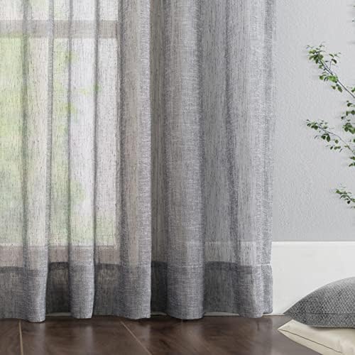 Sheer Curtains 108 inches Long, Faux Linen Double Pleated Window Sheer