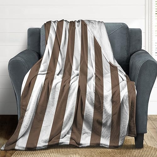 Plush Throw Blanket Taupe and White Stripes Soft Cozy Blanket Flannel