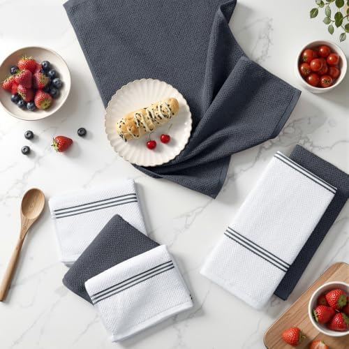 Homaxy Dual Design Cotton Kitchen Towels(16" x 26", 8 Pack), Dark Grey