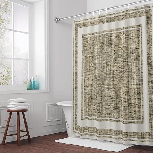 QueenKer Rustic Linen Texture Shower Curtain Brown Classic Natural