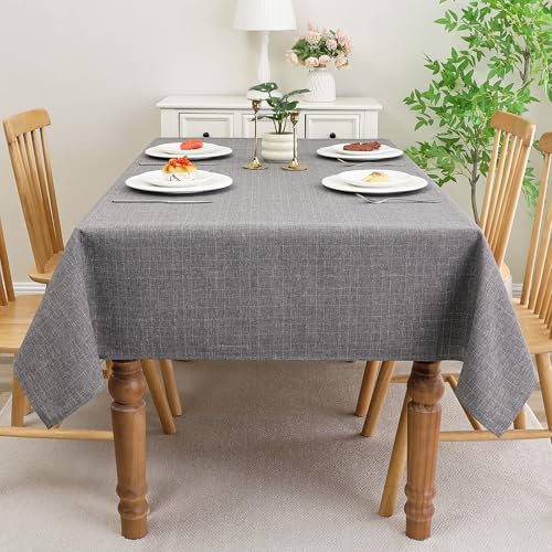 Grey Tablecloth, Faux Linen Water-Resistant Table Cover