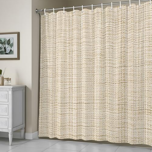 Abstract Solid-Color Linen Texture Shower Curtain, Modern Beige