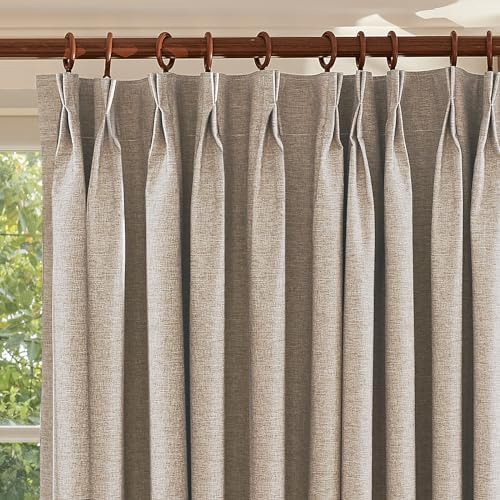 Textured Linen Double Pleats 100% Blackout Curtains for Bedroom/Living