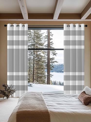 Gray Geometric Blackout Curtains 96 Inches Length 2 Panels Set, Fringe
