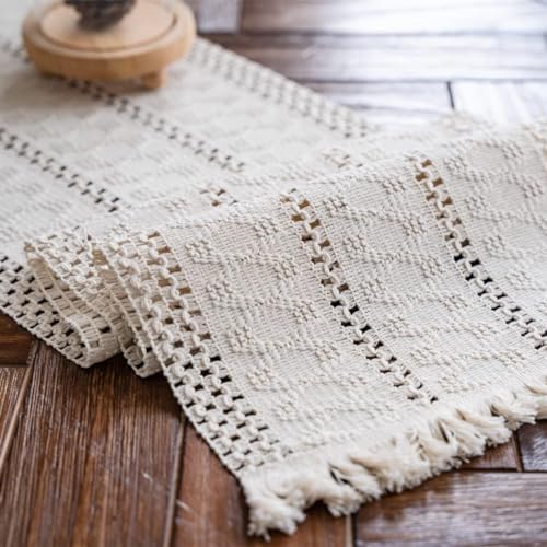 Macrame Table Runner Cream Beige Boho Table Runners with Tassels