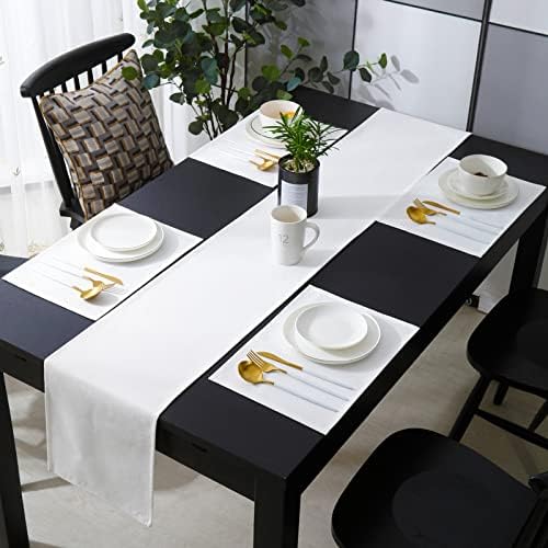 Solid White Table Mats Set of 4 With Table Runner 90 Inches