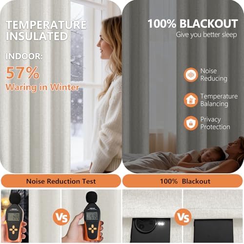100% Blackout Curtains for Bedroom - Linen Textured Full Light