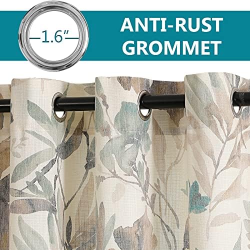 MYSKY HOME Floral Curtains Linen Style Curtains 63 Inch Length Semi