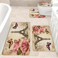 4 Pcs Bathroom Rugs Set Eiffel Tower Bath Mat Paris Theme Flower