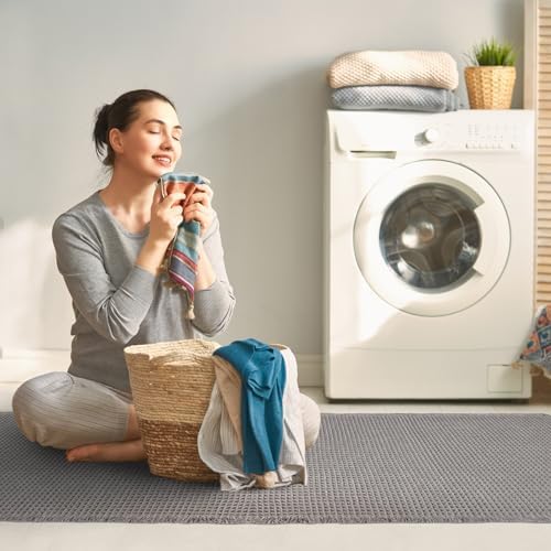 ZALL Grey Waffle Bath Mat,Super Absorbent Non Slip Long Bathroom