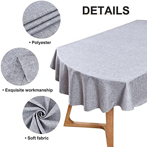 Wolkemer Faux Linen Large Oval Tablecloth 60 x 120 Inch Grey Table