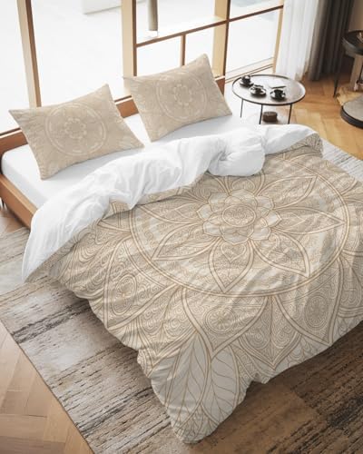 Beige Flowers Bedding Duvet Cover Queen Size - 1 Quilt Cover 90x90