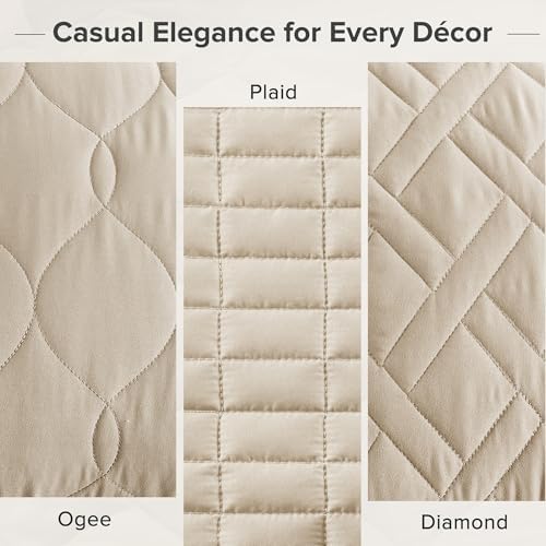 Comfort Spaces Kienna Queen Quilt Bedding Set 3 Piece, 90"x90" Beige