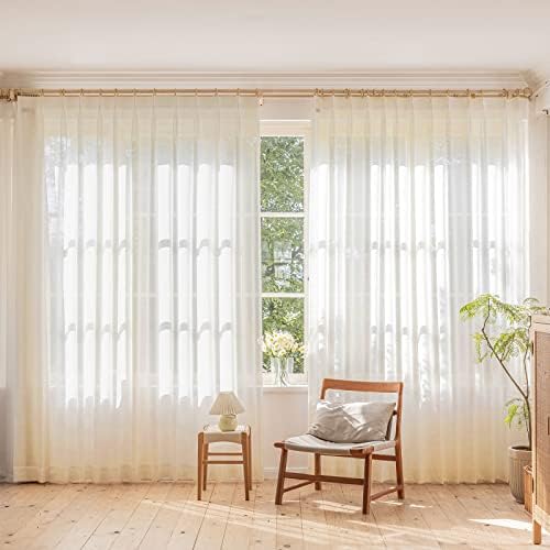 Beige Extra Wide Sheer Curtains for Living Room 120 Inches Long, Linen