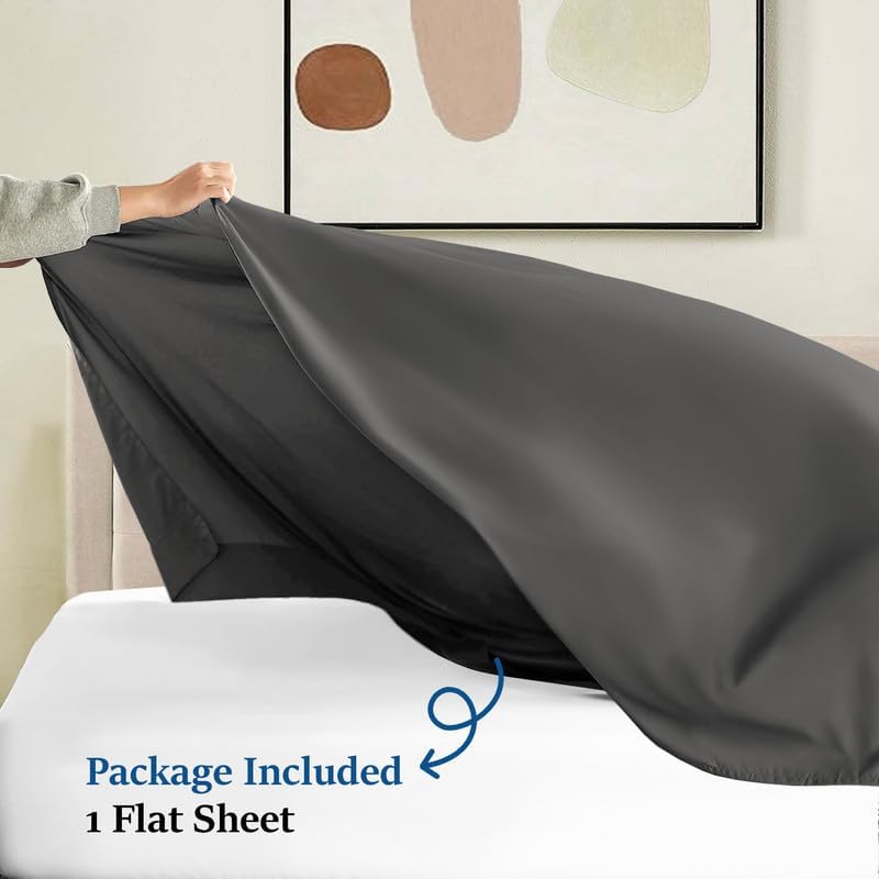 Full (81x96) Size Flat Sheet Only (Solid, Dark Grey) Pima Cotton, 1000