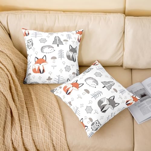 Feelyou Cute Polar Bear Fox Throw Pillow Covers Set of 2 Woodland