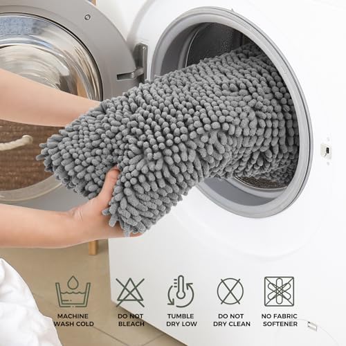 Bcoimo Bath Rug Mat Sets, 2 Piece Extra Soft Chenille Gray Bathroom