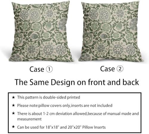 Sage Green Grey Pillow Covers 18x18 Set of 2 Vintage Floral Boho