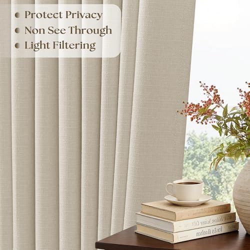 TWODRAPES Oatmeal Pinch Pleated Linen Curtains 84 Inch Length 2 Panels