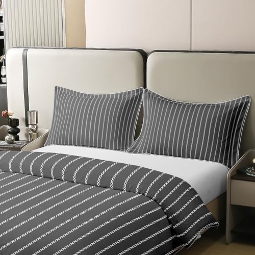 Feelyou Retro Dark Gray Striped Duvet Cover 100% Cotton Soft Cozy King