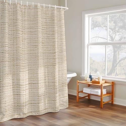 T&H XHome Linen Texture Shower Curtain Begin Solid Linen Texture