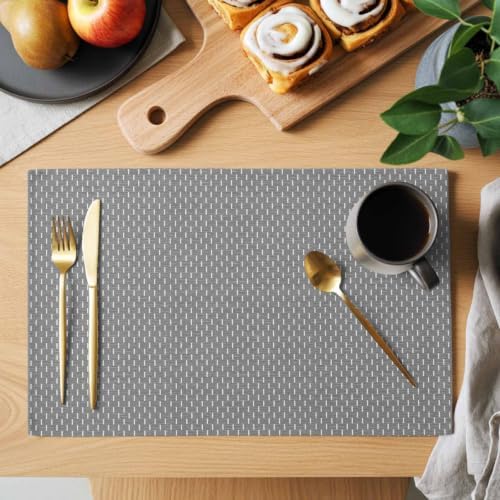 Basketweave Placemats Set of 8, Rustic Minimalist Gray Woven Dashes