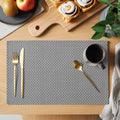 Basketweave Placemats Set of 8, Rustic Minimalist Gray Woven Dashes