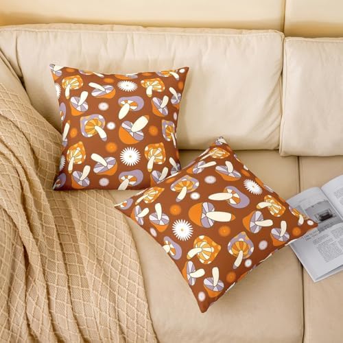 Feelyou Mushroom Square Groovy Cushion Covers Set of 2 22 x 22-Inch