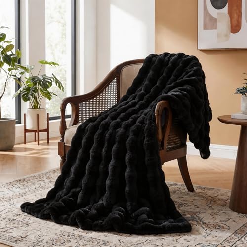 ORINOVA Faux Fur Black Thick Soft Throw Blanket 60X80 for Bed Couch