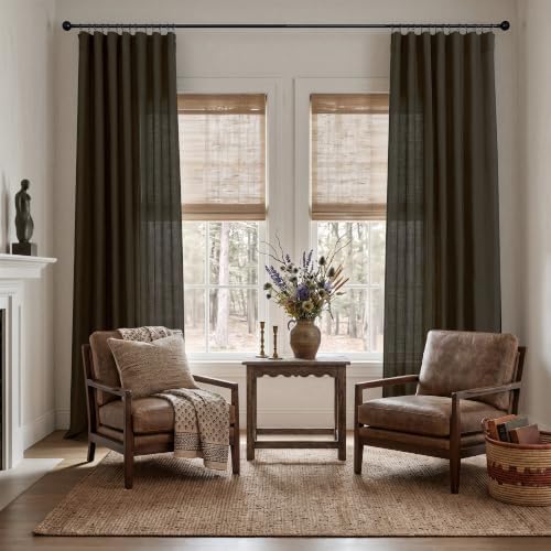 DANCURTON Brown Linen Curtains 96 Inches Long 2 Panels Light Filtering