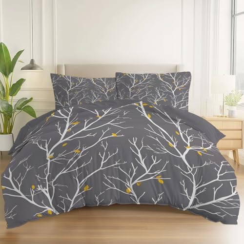 Duvet Cover King, Minimalist Decorative Plant Branches Leaves Bedding
