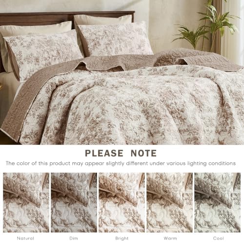 Wonderful - Taupe Floral Quilt King Size, 3-Piece Breathable Cotton