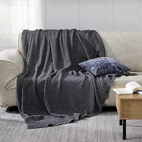 Bedsure Bundle of Cotton Waffle Blanket Grey and Dark Grey Queen