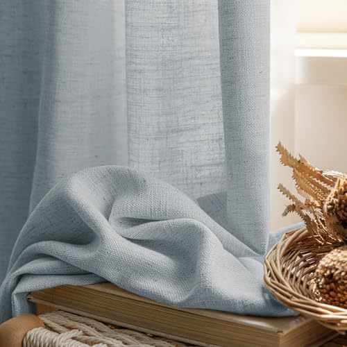 Light Grey Privacy Drapes 108 inches Long, Pinch Pleats Linen Fabric
