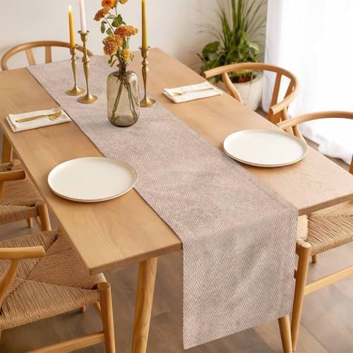 Beige Burlap Texture Table Runner Farmhouse Nature Linen Grain
