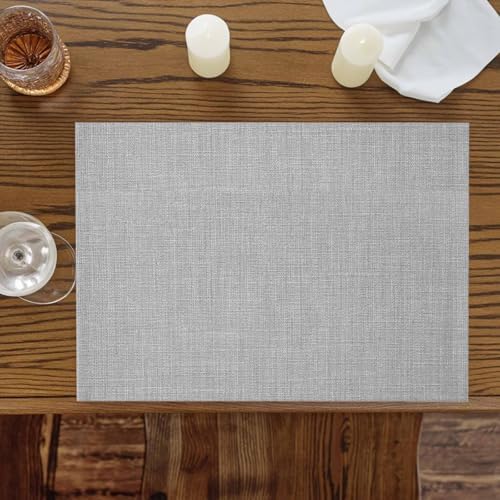 Grey Burlap Texture Placemats Set of 8, Cotton Linen Fabric Place