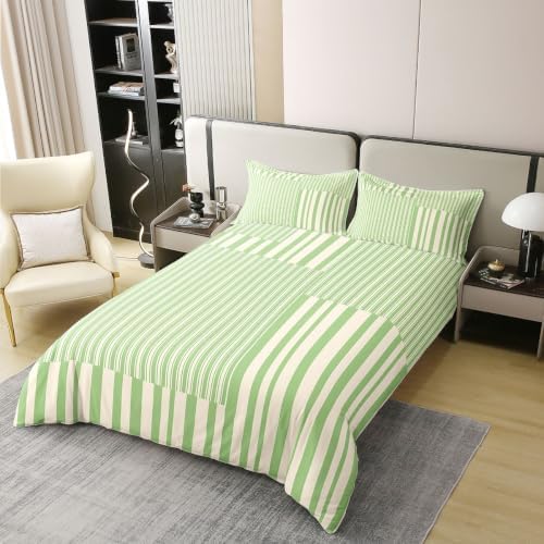 Erosebridal Green Beige Striped King 100% Cotton Duvet Cover All
