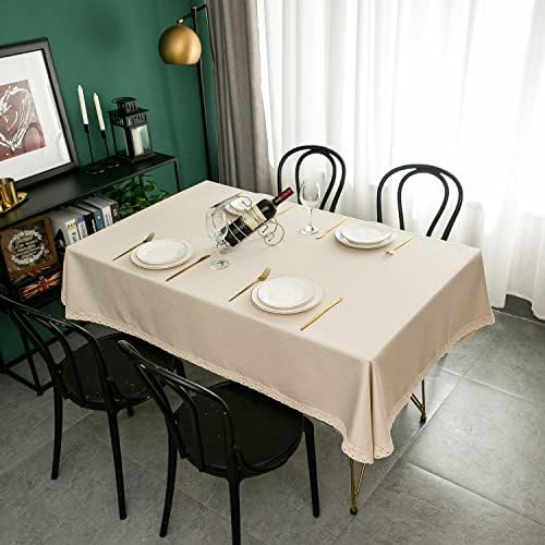 EHouseHome Faux Linen Tablecloth with Lace Trim - Waterproof/Spill