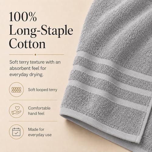 Velqora Large 100% Cotton Bath Towels 4 Pack, 30x60 in, Light Gray