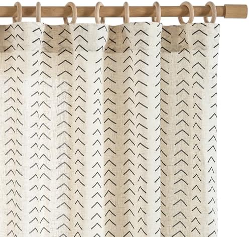 jinchan Black Boho Linen Curtains 63 Inch Farmhouse Back Tab 2 Panels
