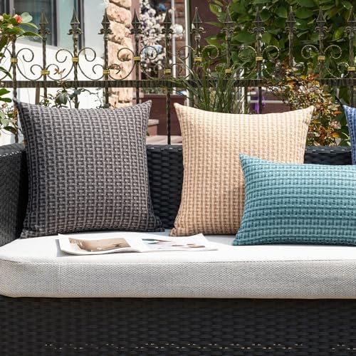 Kevin Textile Outdoor Waterproof 18"x18" Pillow Covers 2 Pack, Light