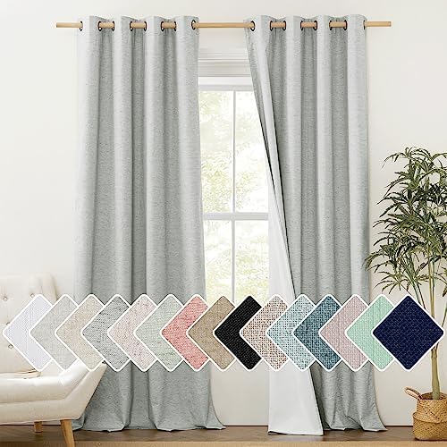 NICETOWN Grey Long Linen Full Shade Panels, 52" Wide x 120" Long, Pair
