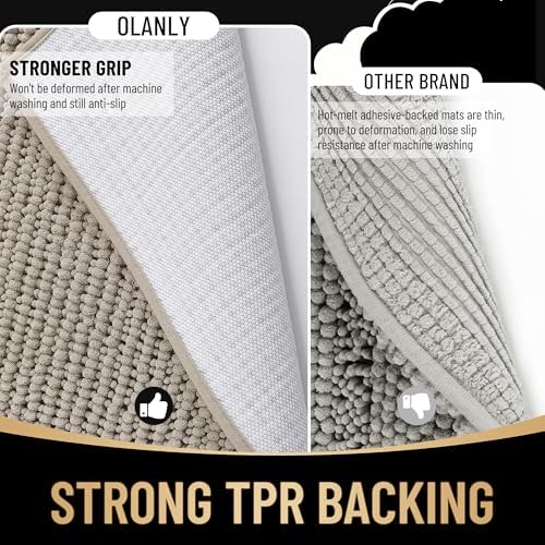 OLANLY Thick Chenille Absorbent Bathroom Rugs Mat 30x20, Warm Taupe