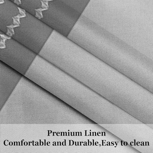 Grey Linen Tablecloth 60x120 Inch Farmhouse Gray Geometric Lines