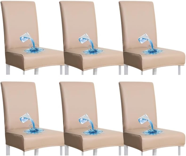 Shukii Waterproof PU Leather Stretch Dining Chair Covers, Set of 6