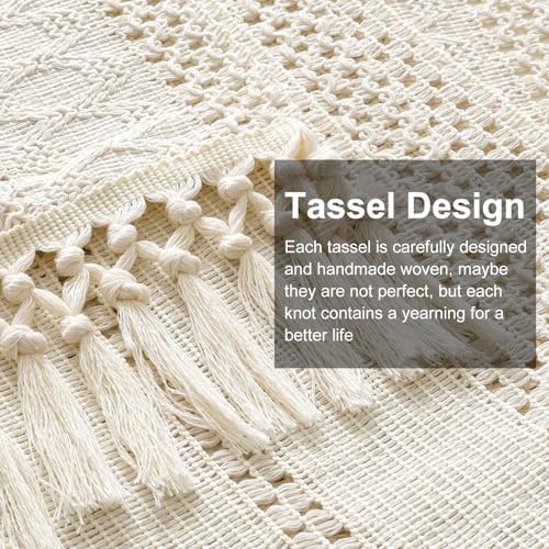 OTOSTAR Boho Table Runner Ivory Macrame Table Runners with Tassels