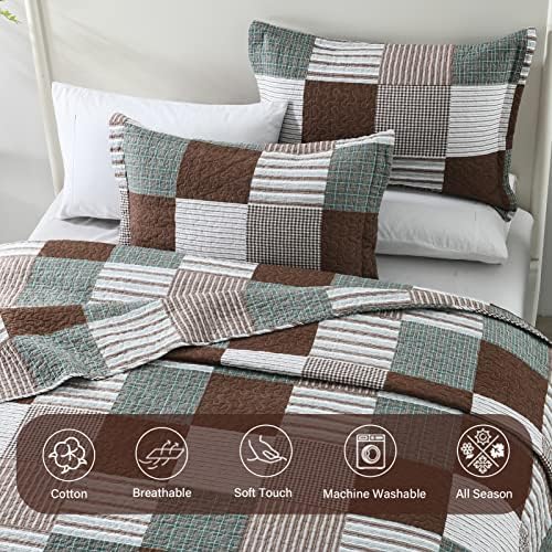 Finlonte King Size Quilt 100% Cotton Plaid Farmhouse Comforter Set