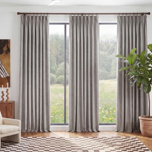 NICETOWN Pinch Pleat Heather Grey Linen Curtains 108" Long 2 Panels